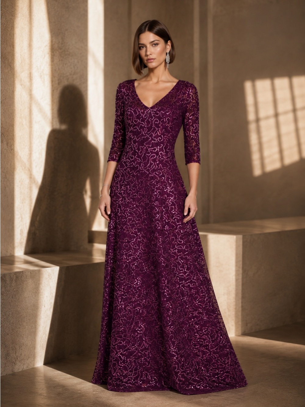 NWT Tahari ASL Berry Wine Sequin Beaded Embellished Gown Size 8